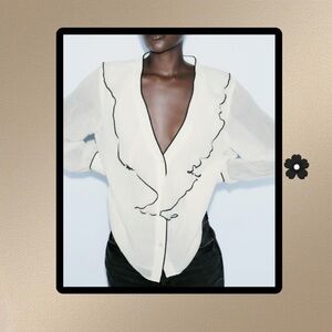 Zara cream ruffled blouse. Size Large.